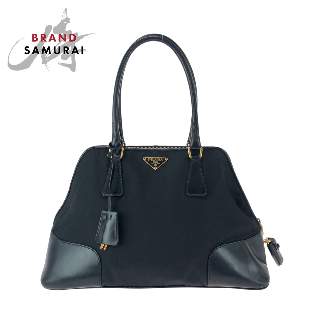 PRADA - 美品 PRADA プラダ テスート 三角ロゴプレート ブラック PRADA - 美品 PRADA プラダ テスート 三角ロゴプレート ブラック