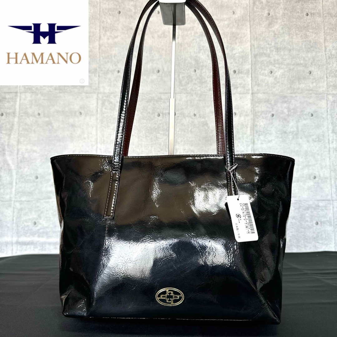 濱野皮革工藝/HAMANO - 【HAMANO】濱野皮革工藝 パテントレザー ブラック 肩掛け トートバッグ
