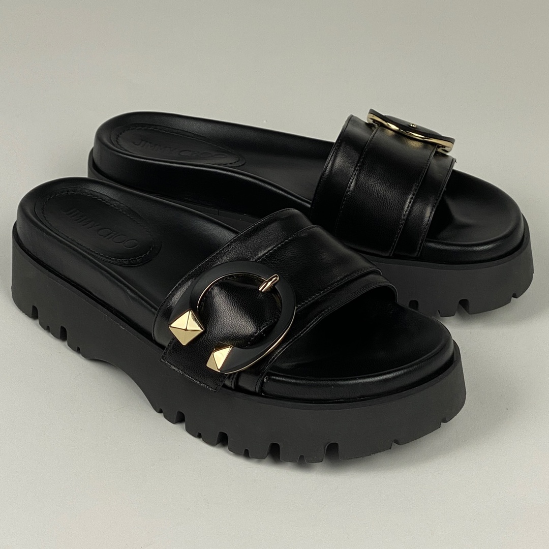 JIMMY CHOO - ジミーチュウ ロゴ フラット サンダル レディース JIMMY CHOO - ジミーチュウ ロゴ フラット サンダル レディース