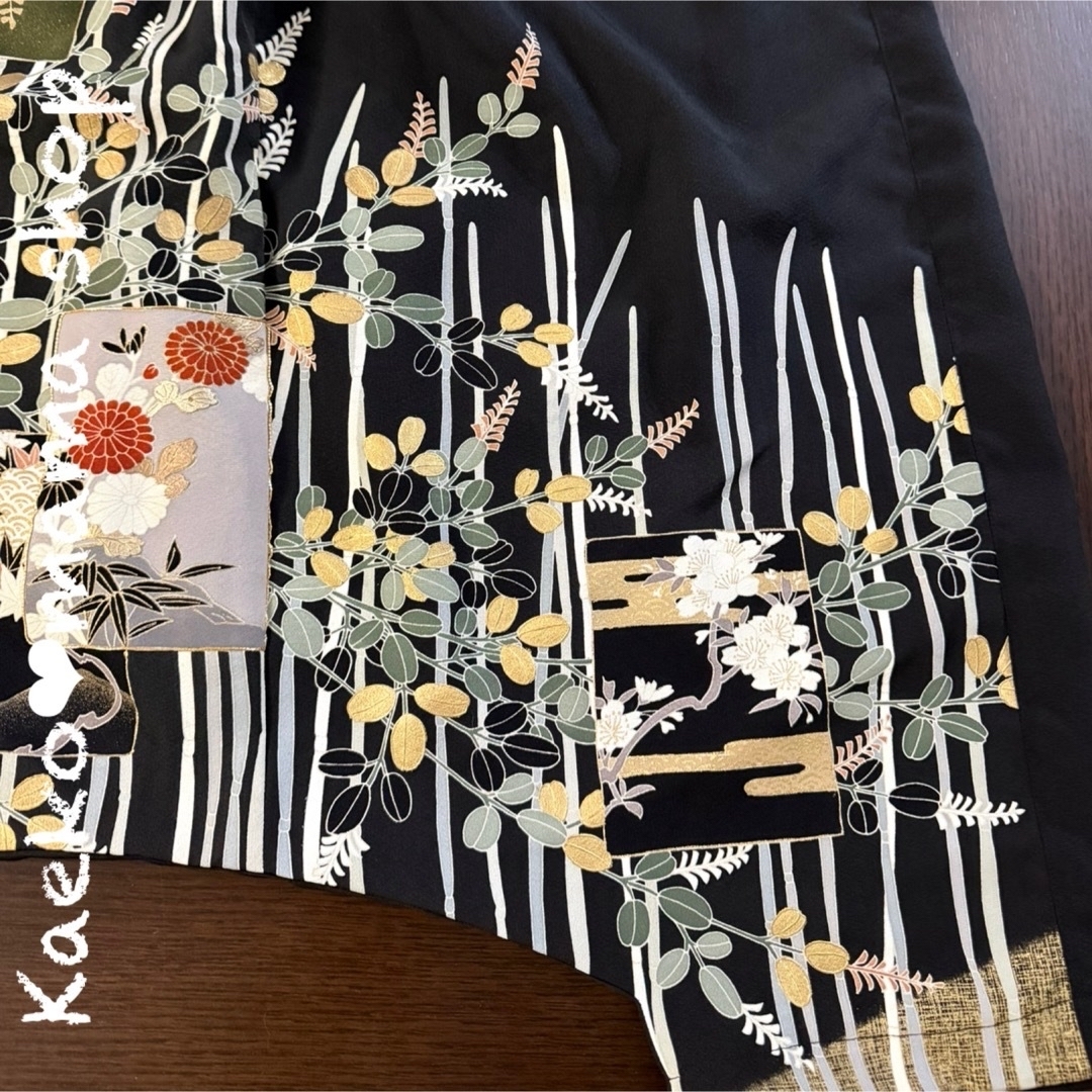 サルエルパンツ✿総丈87㎝✿黒留袖✿和モダン(着物リメイク)x サルエルパンツ✿総丈87㎝✿黒留袖✿和モダン(着物リメイク)x