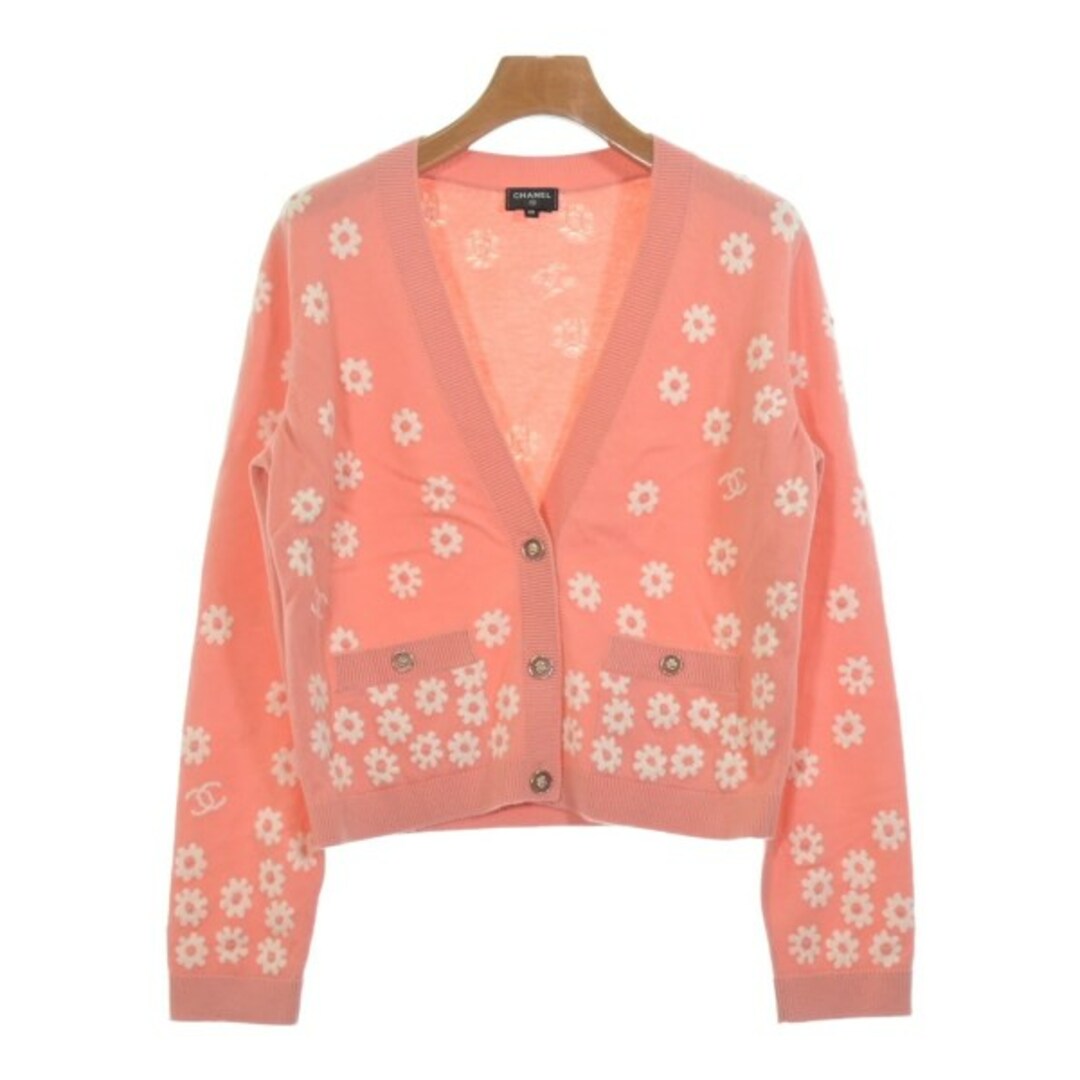 CHANEL - CHANEL シャネル カーディガン 38(S位) ピンク系x白(花 CHANEL - CHANEL シャネル カーディガン 38(S位) ピンク系x白(花