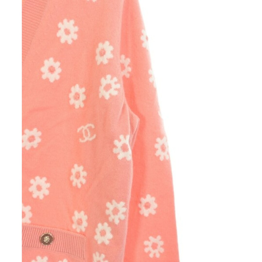 CHANEL - CHANEL シャネル カーディガン 38(S位) ピンク系x白(花 CHANEL - CHANEL シャネル カーディガン 38(S位) ピンク系x白(花