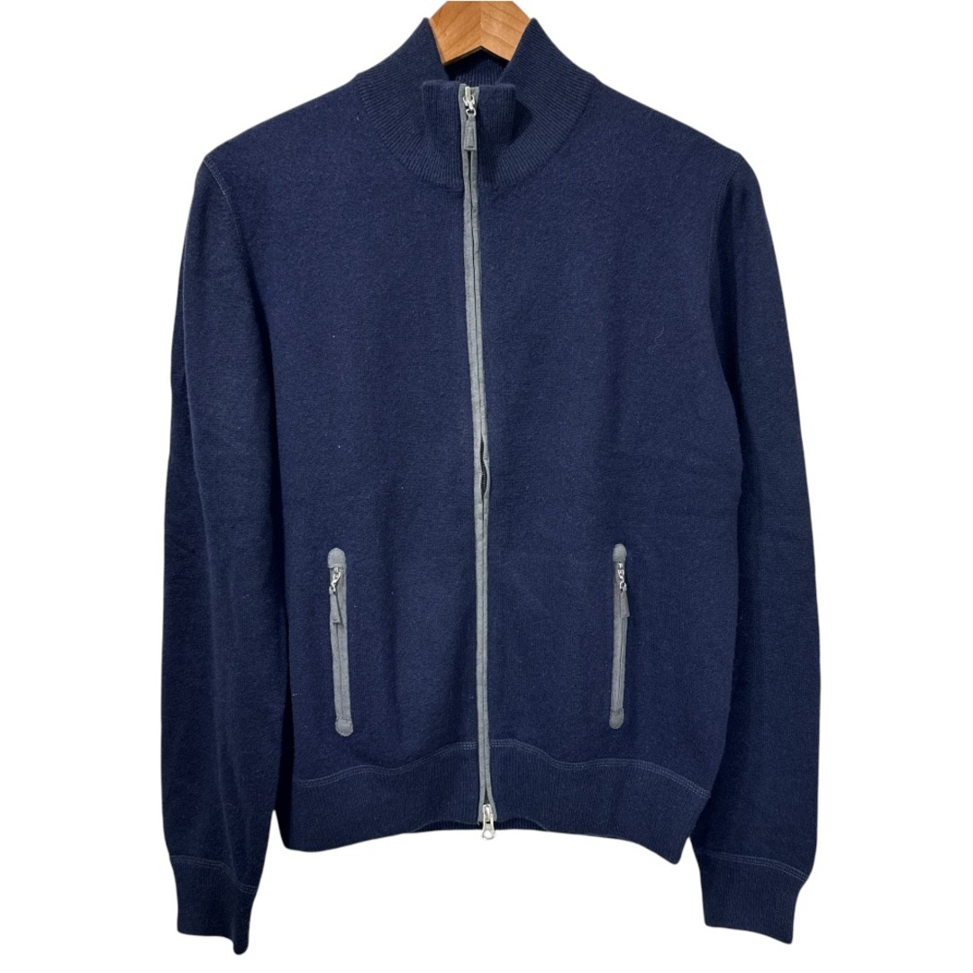 BARBA(バルバ)の美品 BARBA バルバ カシミヤ100％ スタンドカラー エルボーパッチ ドライバーズ ニット ジャケット カーディガン 46 ネイビー  メンズ 古着 中古 USED メンズのトップス(カーディガン)の商品写真