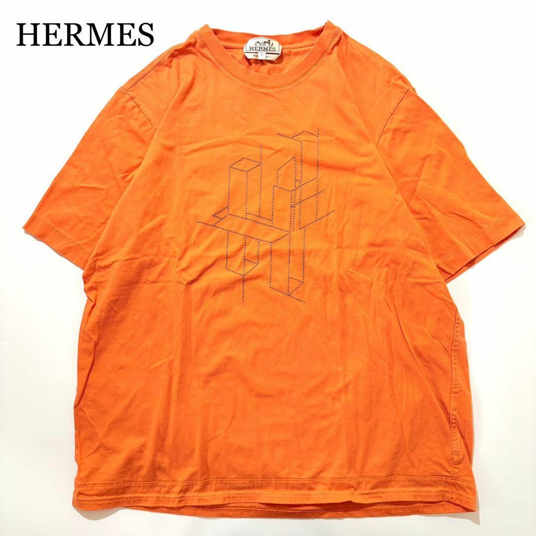 HERMES - HERMES Tシャツ 半袖 3D 刺繍 オレンジ オーバーサイズ HERMES - HERMES Tシャツ 半袖 3D 刺繍 オレンジ オーバーサイズ