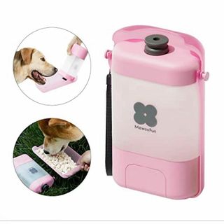 MewooFun 犬用ハンドストラップタイプ 給水ボトル 400ml ピンク(猫)