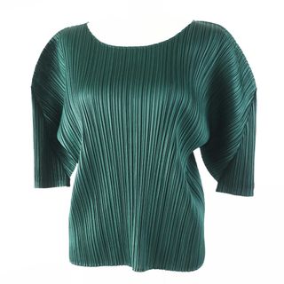 極美品◎PLEATS PLEASE プリーツプリーズ イッセイミヤケ 22AW PP23JK122 半袖 カットソー ダークグリーン 3 日本製 正規品 レディース(カットソー(半袖/袖なし))