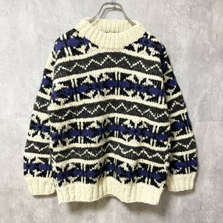 古着 used　EARTH RAGZ　アースラグズ　長袖総柄ニット　セーター　ウールニット　厚手　クルーネック　秋冬服(ニット/セーター)