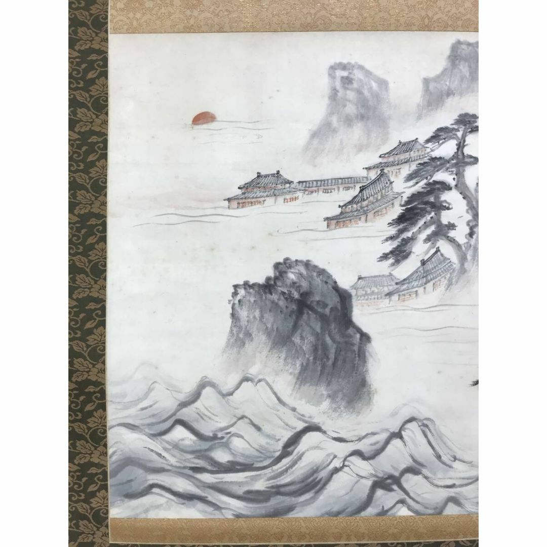 真作/河野秋邨/蓬莱山図/僊山祥色図/山水図/祝/横物/掛軸☆宝船 真作/河野秋邨/蓬莱山図/僊山祥色図/山水図/祝/横物/掛軸☆宝船