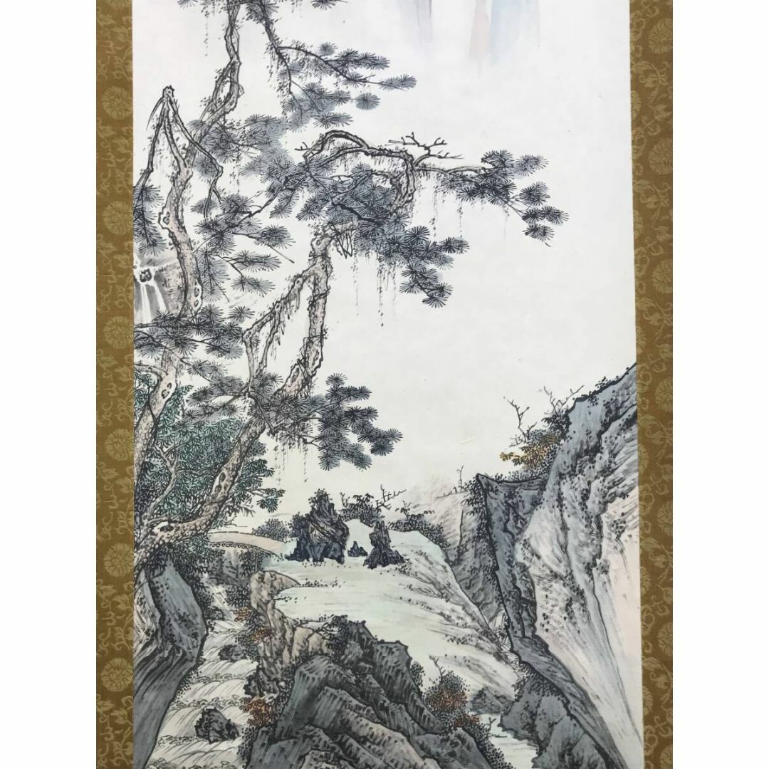真作/如松/山水図/遠峰清雲/彩色山水図/中国山水図/掛軸☆宝船 真作/如松/山水図/遠峰清雲/彩色山水図/中国山水図/掛軸☆宝船