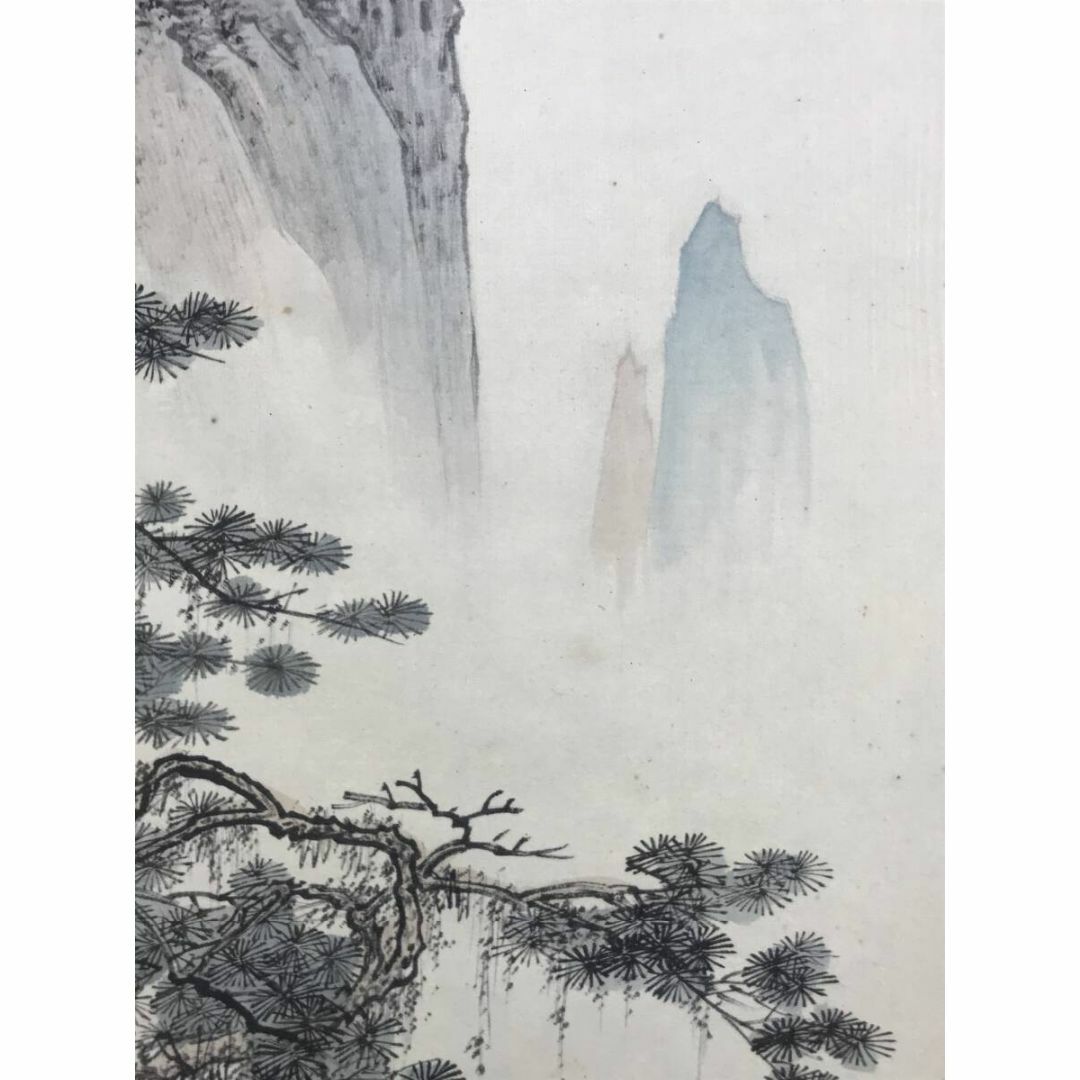 真作/如松/山水図/遠峰清雲/彩色山水図/中国山水図/掛軸☆宝船 真作/如松/山水図/遠峰清雲/彩色山水図/中国山水図/掛軸☆宝船