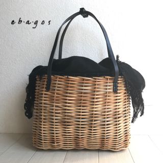 エバゴス レザー ハンドル 紅藤 かごバッグ 麻 かぶせ布 ミラー 保存