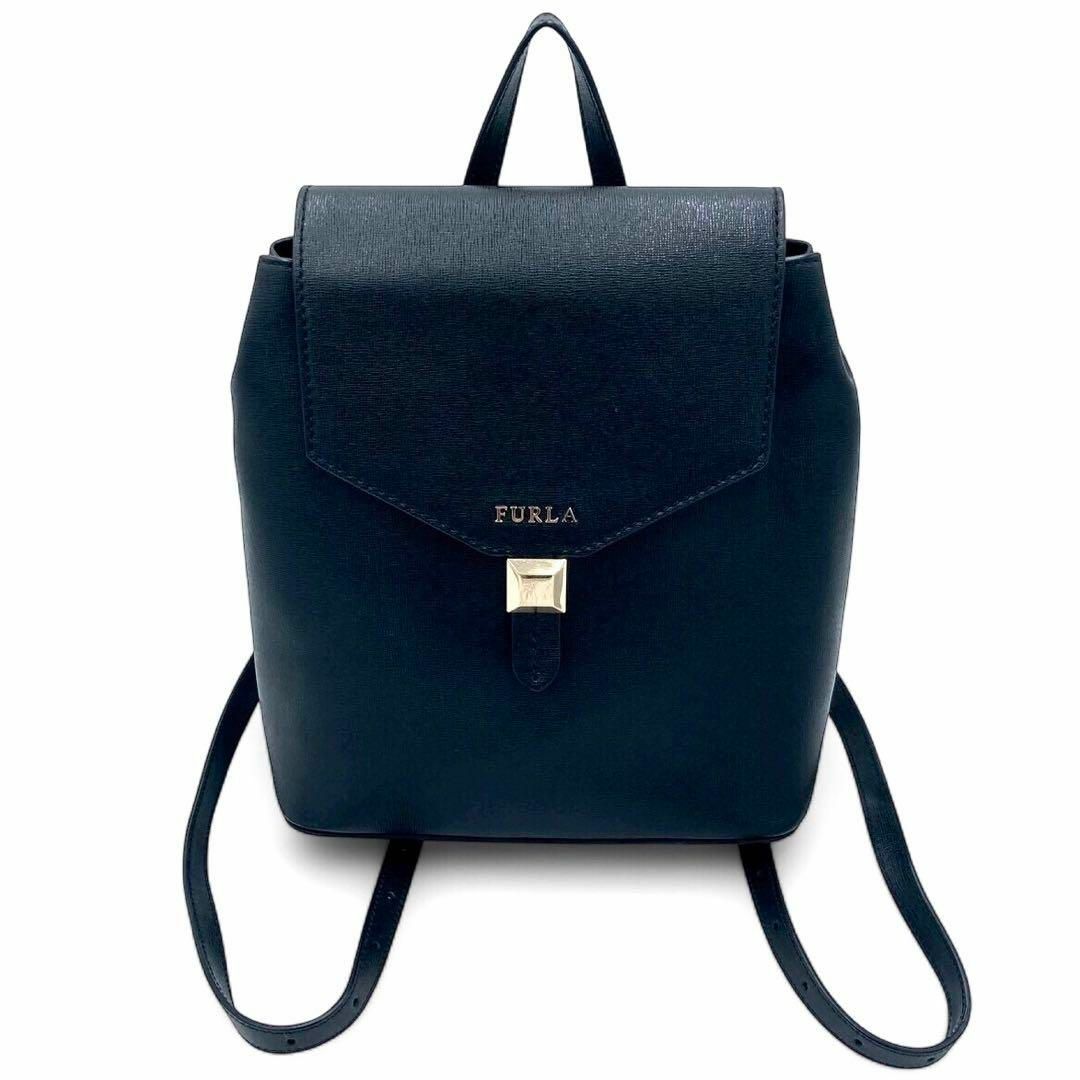 FURLA - フルラ サフィアーノ レザーリュックサック ブラックの FURLA - フルラ サフィアーノ レザーリュックサック ブラックの