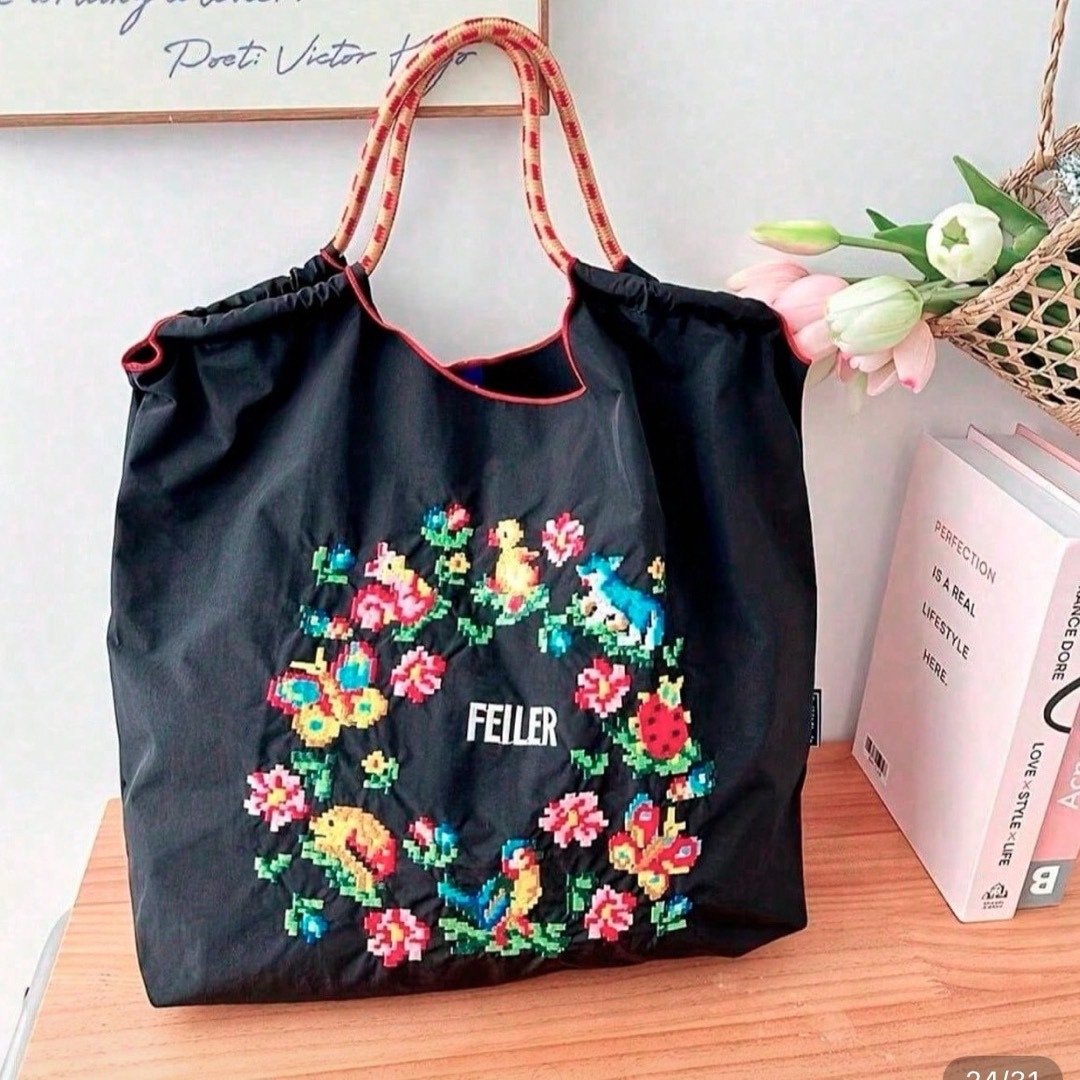 FEILER - 新品未使用Ball&chain FEILER風エコバッグ 花と鳥刺繍 FEILER - 新品未使用Ball&chain FEILER風エコバッグ 花と鳥刺繍