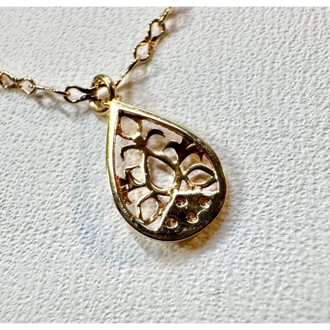 agete - agete◇K18YG*透かし模様ダイヤモンドネックレス*雫型 agete - agete◇K18YG*透かし模様ダイヤモンドネックレス*雫型