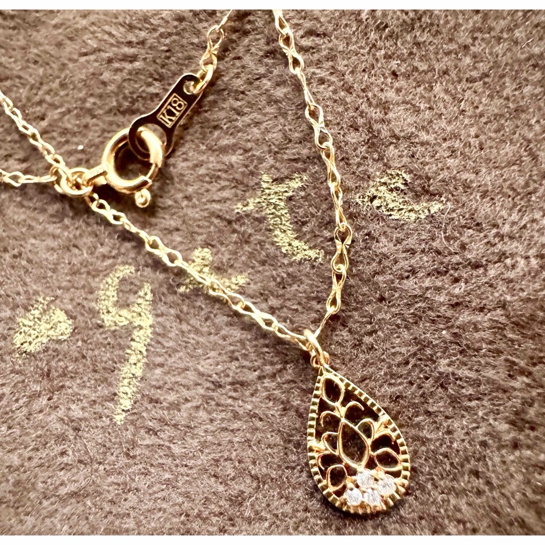 agete - agete◇K18YG*透かし模様ダイヤモンドネックレス*雫型 agete - agete◇K18YG*透かし模様ダイヤモンドネックレス*雫型