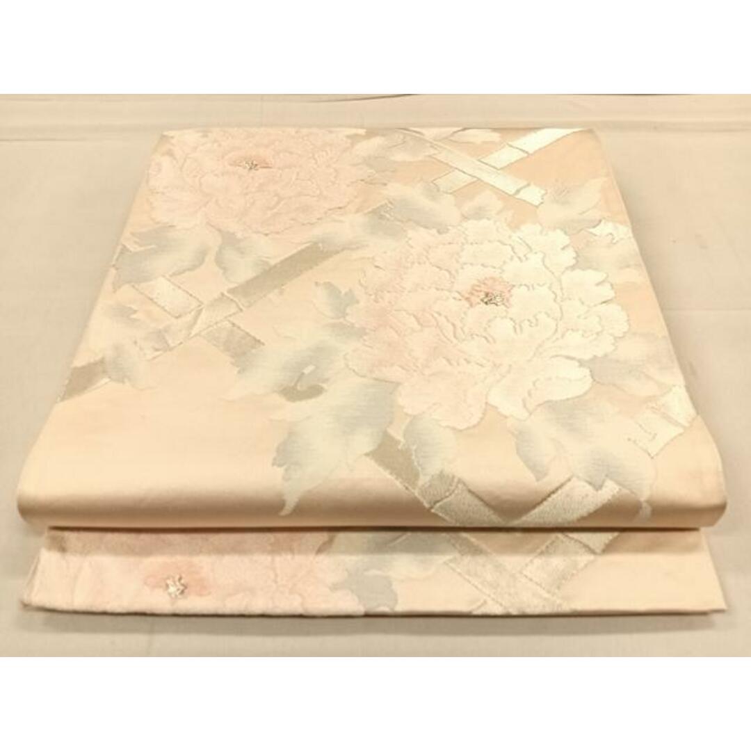 平和屋着物◎六通柄袋帯 唐織 牡丹 銀糸 引箔 正絹 逸品 平和屋着物◎六通柄袋帯 唐織 牡丹 銀糸 引箔 正絹 逸品