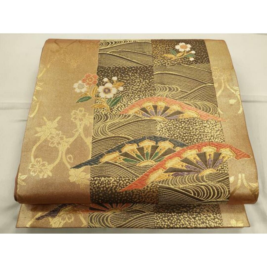 平和屋着物◎六通柄袋帯 片輪車花文 金糸 引箔 正絹 逸品 平和屋着物◎六通柄袋帯 片輪車花文 金糸 引箔 正絹 逸品