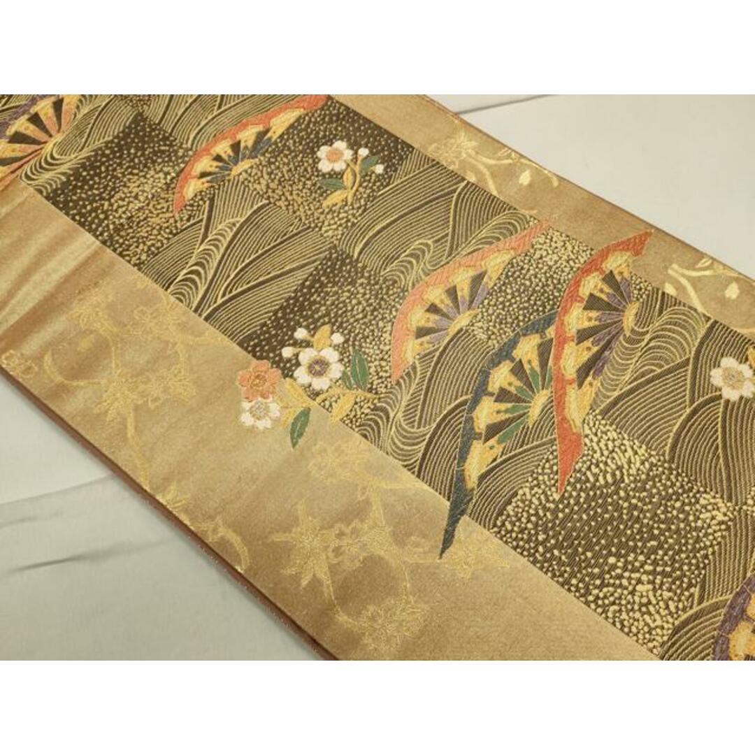 平和屋着物◎六通柄袋帯 片輪車花文 金糸 引箔 正絹 逸品 平和屋着物◎六通柄袋帯 片輪車花文 金糸 引箔 正絹 逸品