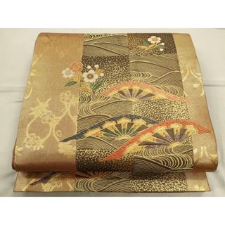 平和屋着物◎六通柄袋帯 片輪車花文 金糸 引箔 正絹 逸品 平和屋着物◎六通柄袋帯 片輪車花文 金糸 引箔 正絹 逸品