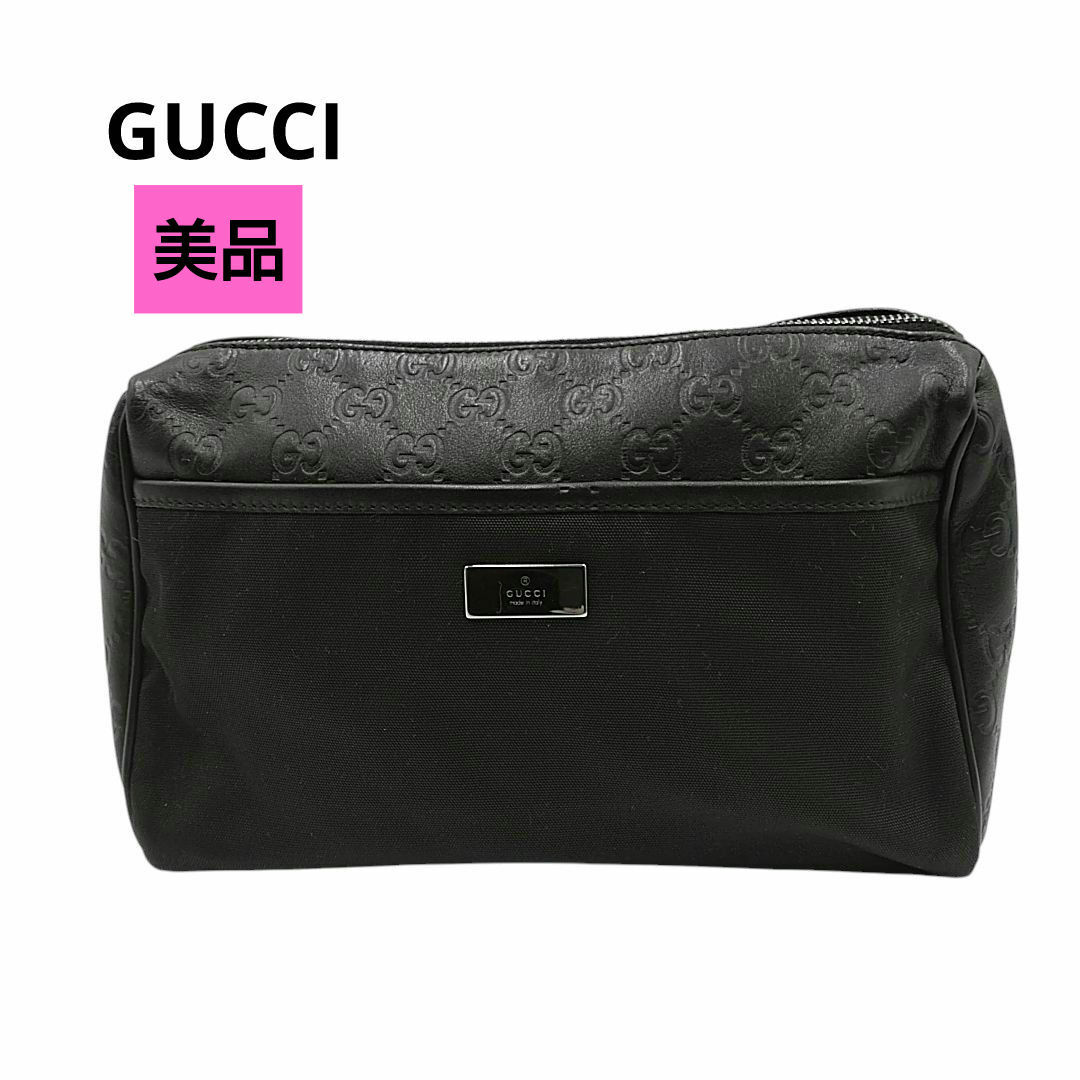 GUCCI - 【美品】GUCCI グッチ ポーチ シマ レザー ナイロン GUCCI - 【美品】GUCCI グッチ ポーチ シマ レザー ナイロン