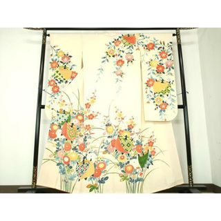 平和屋着物○豪華振袖 友禅 糸車花文 鬼しぼ縮緬 正絹 逸品 平和屋着物○豪華振袖 友禅 糸車花文 鬼しぼ縮緬 正絹 逸品