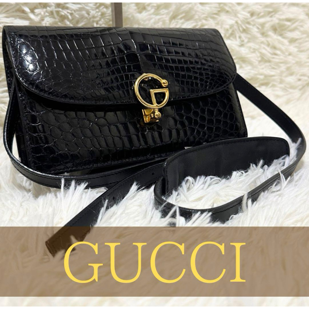 GUCCI - 希少 2way グッチ ロゴ クロコ レザー ショルダー GUCCI - 希少 2way グッチ ロゴ クロコ レザー ショルダー
