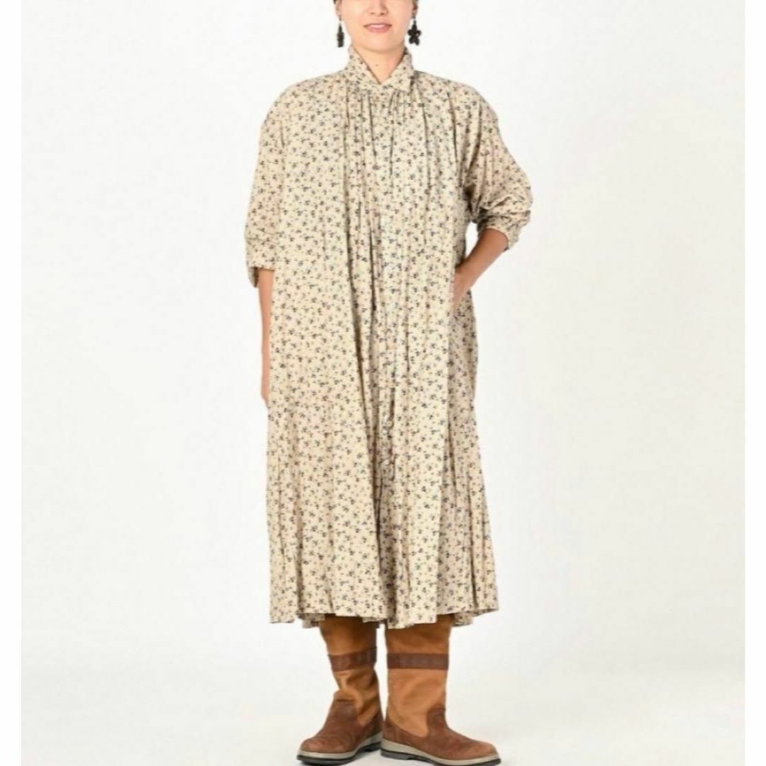 45R - 美品☆45R インドカディ森花プリントのくしゅくしゅドレス 45R - 美品☆45R インドカディ森花プリントのくしゅくしゅドレス