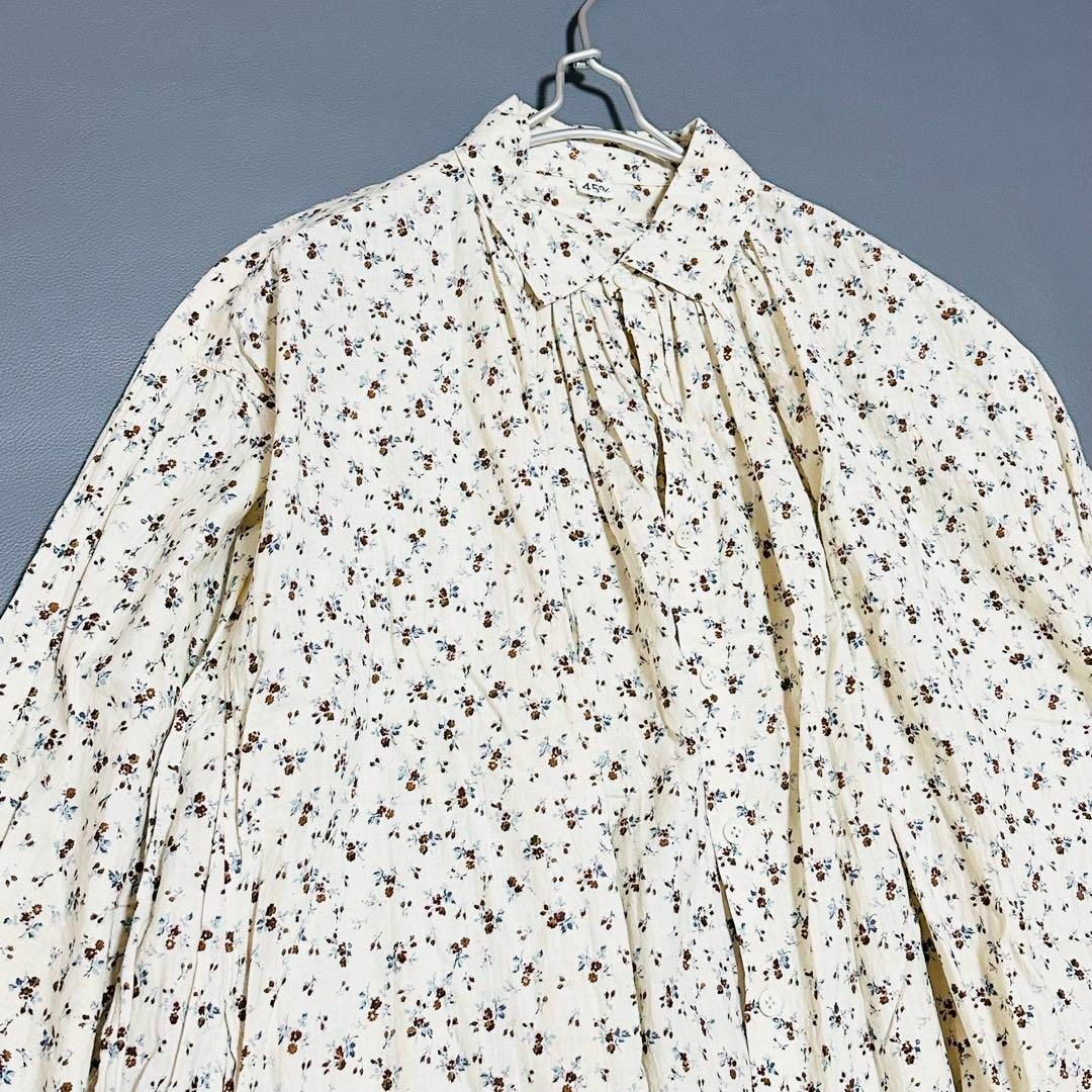 45R - 美品☆45R インドカディ森花プリントのくしゅくしゅドレス 45R - 美品☆45R インドカディ森花プリントのくしゅくしゅドレス