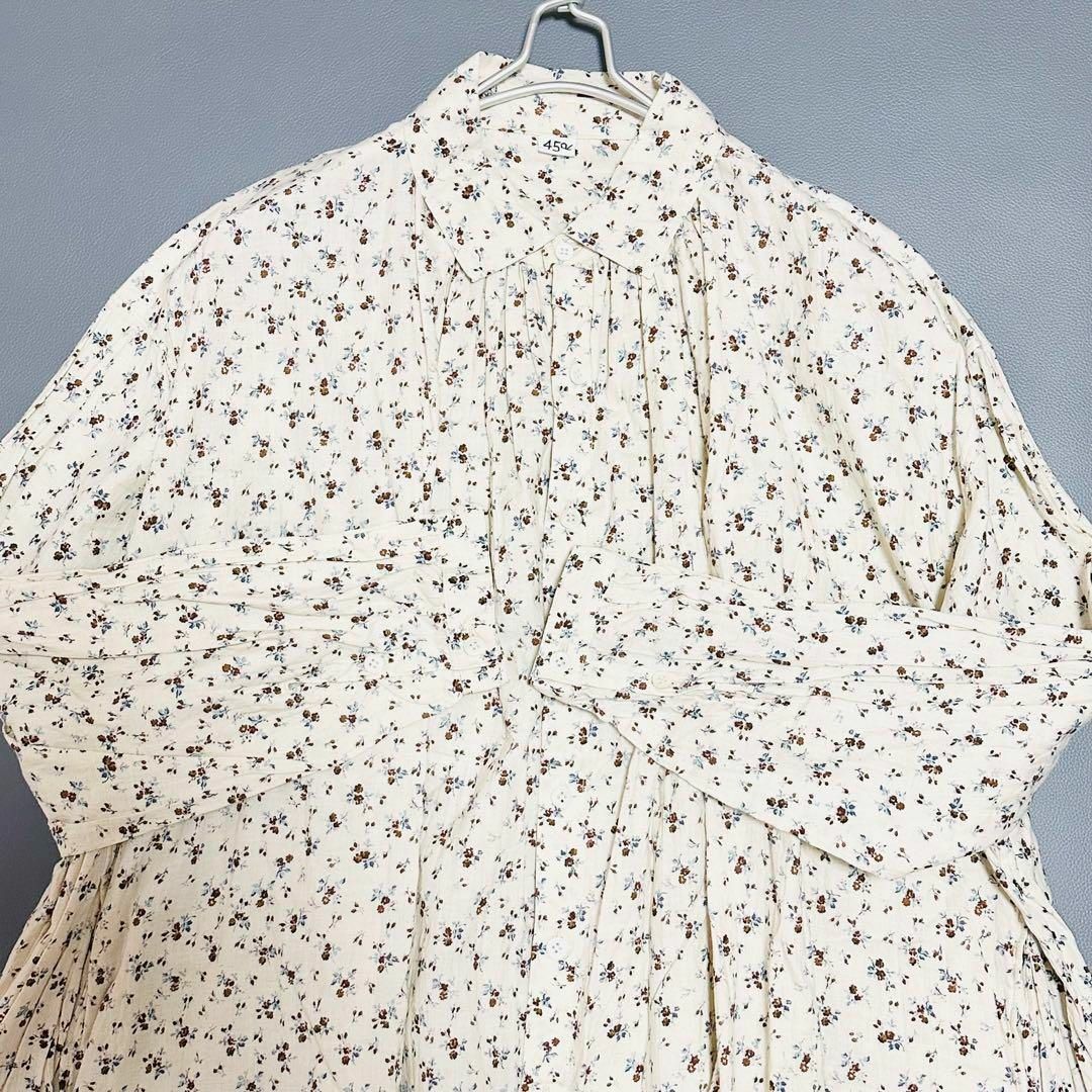 45R - 美品☆45R インドカディ森花プリントのくしゅくしゅドレス 45R - 美品☆45R インドカディ森花プリントのくしゅくしゅドレス