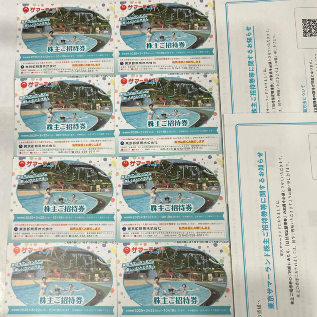東京サマーランド1dayパス 株主優待8枚 チケットの施設利用券(遊園地/テーマパーク)の商品写真