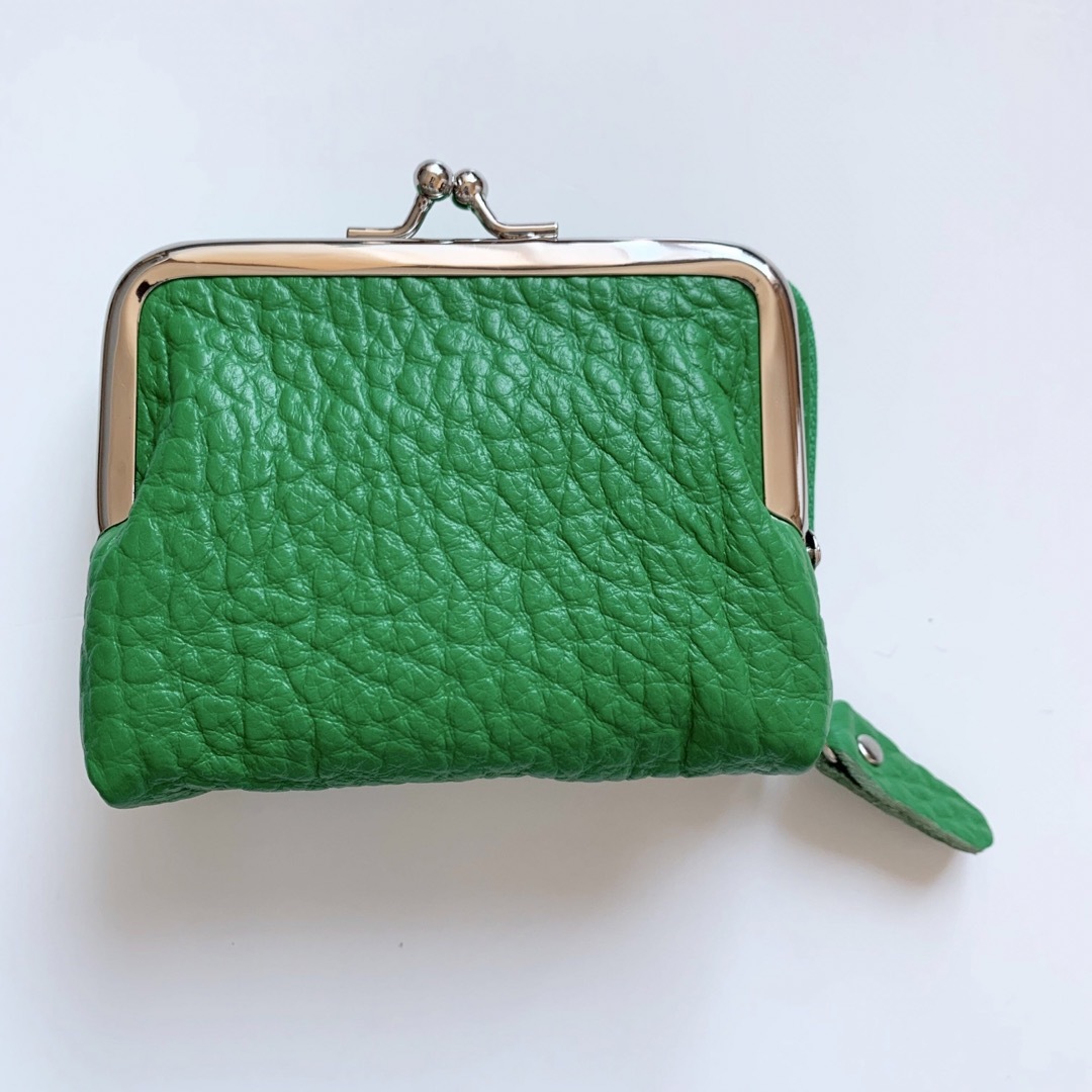 レザー コンパクト　コイン　カード　ケース　グリーン レディースのファッション小物(コインケース)の商品写真