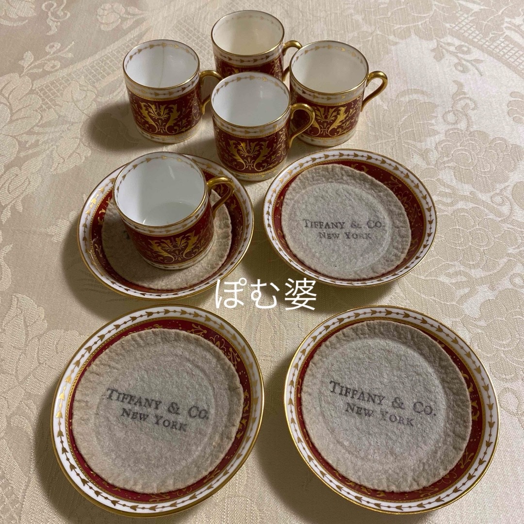 コウルドン/Tiffany等】金彩 金盛/5カップ&4ソーサーセット コウルドン/Tiffany等】金彩 金盛/5カップ&4ソーサーセット