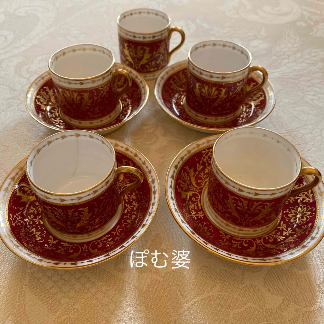 コウルドン/Tiffany等】金彩 金盛/5カップ&4ソーサーセット コウルドン/Tiffany等】金彩 金盛/5カップ&4ソーサーセット
