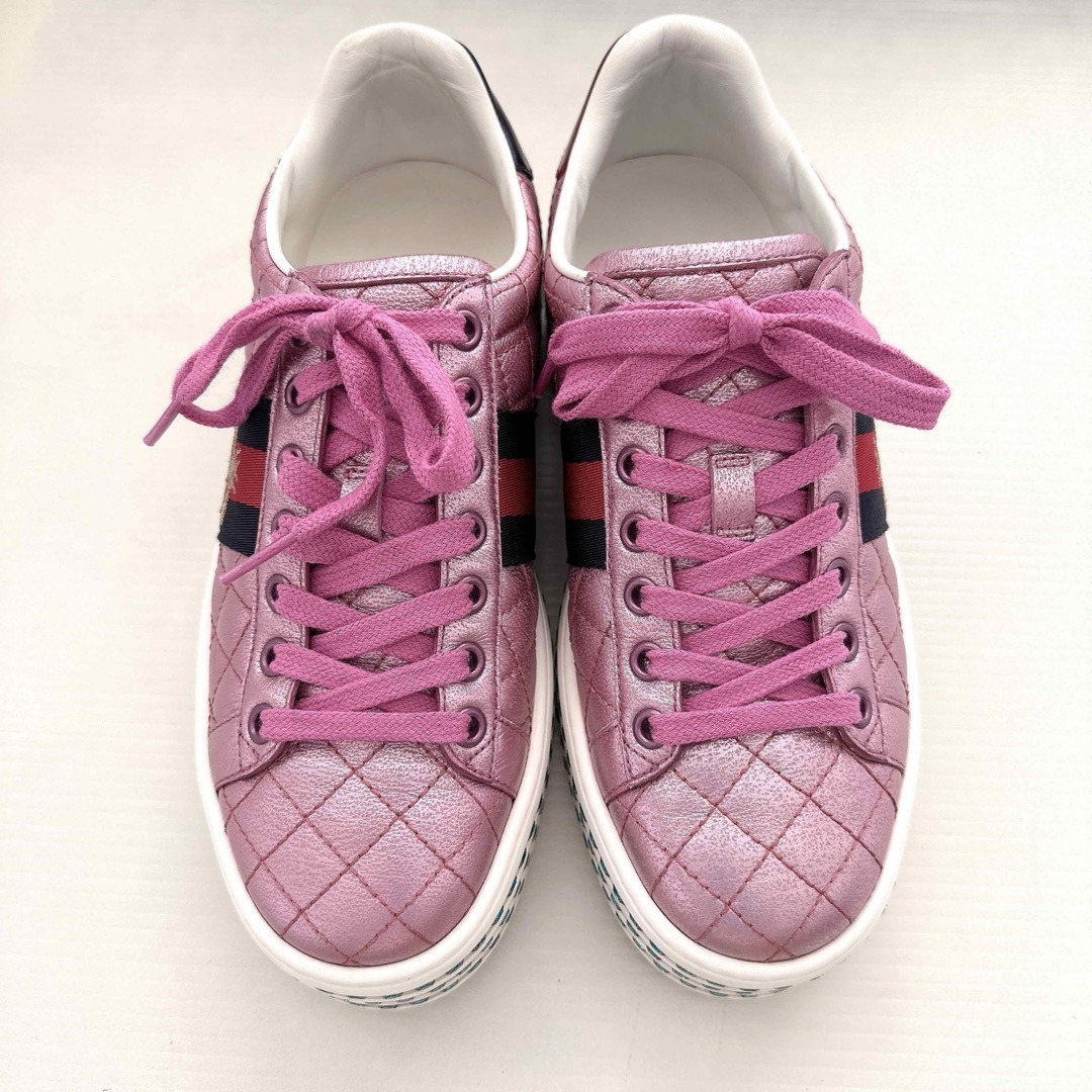 GUCCI - GUCCI グッチ エース クリスタル シェリーライン 厚底 GUCCI - GUCCI グッチ エース クリスタル シェリーライン 厚底