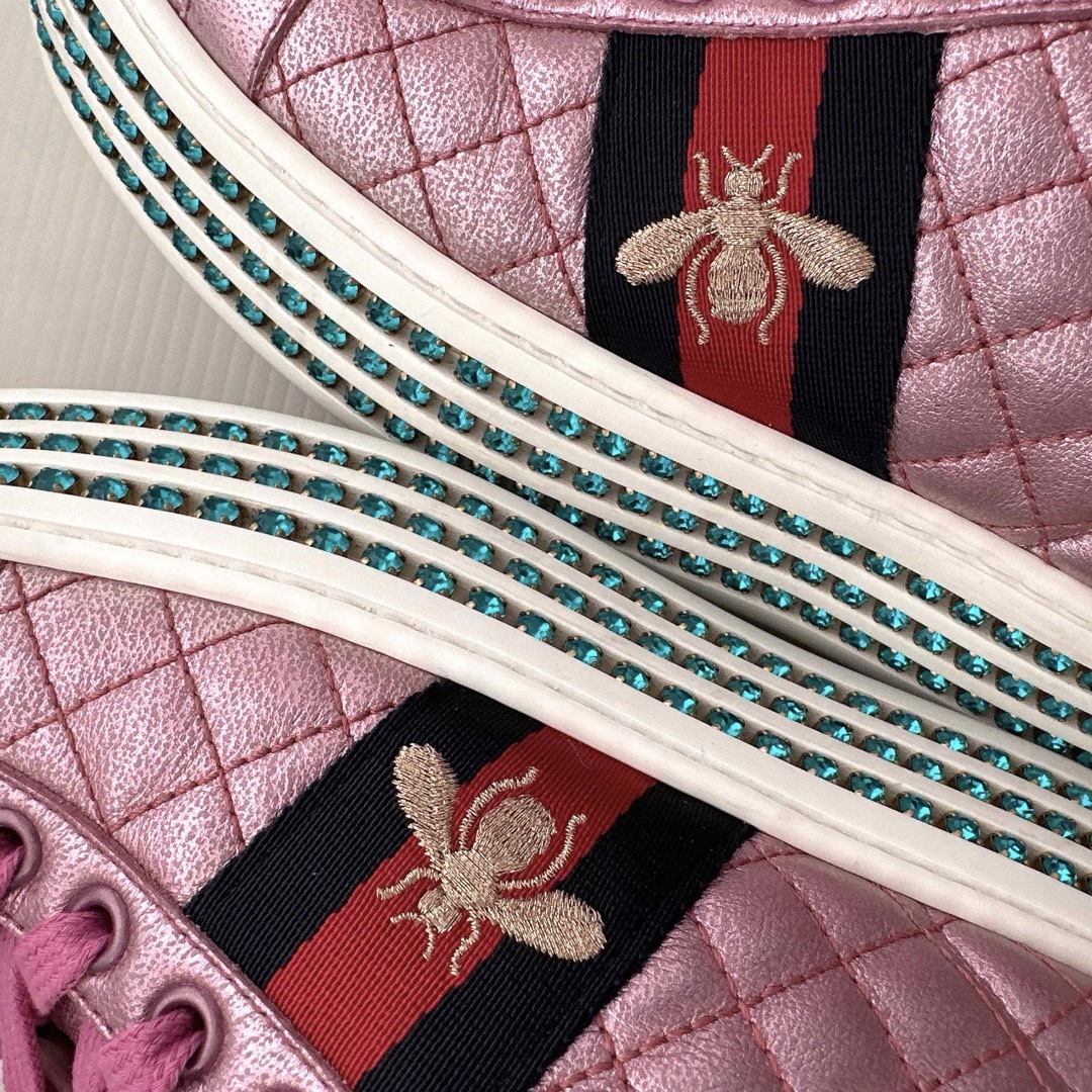 GUCCI - GUCCI グッチ エース クリスタル シェリーライン 厚底 GUCCI - GUCCI グッチ エース クリスタル シェリーライン 厚底