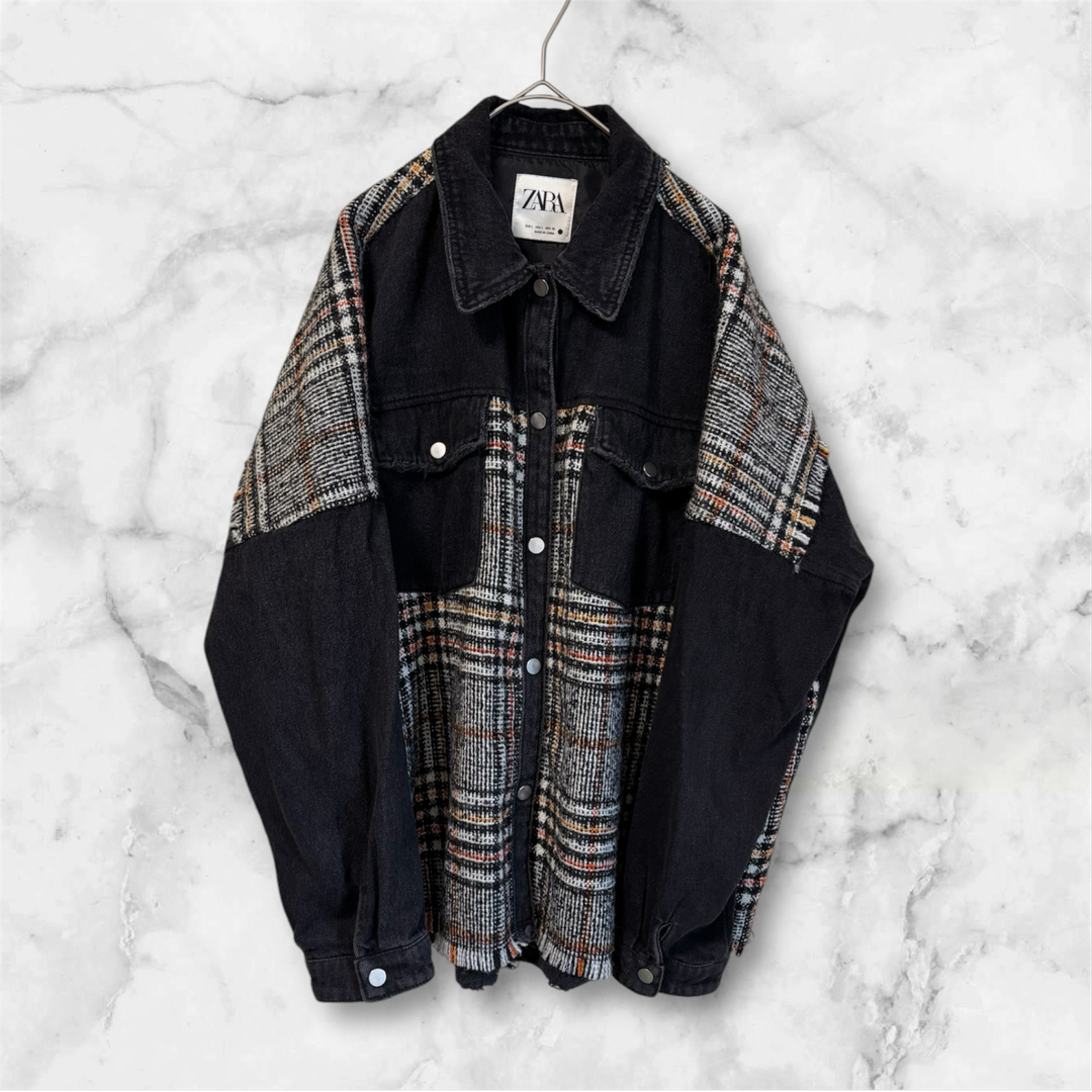 ZARA - ZARA ザラ デニムジャケット 切り替えデザイン チェック ZARA - ZARA ザラ デニムジャケット 切り替えデザイン チェック