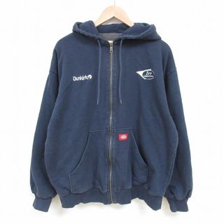 ディッキーズ(Dickies)のXL★古着 ディッキーズ Dickies 長袖 フルジップ スウェット パーカー メンズ Dunkirk Irr 紺 ネイビー 内側サーマル 25apr21 中古 スエット トレーナー トップス(パーカー)