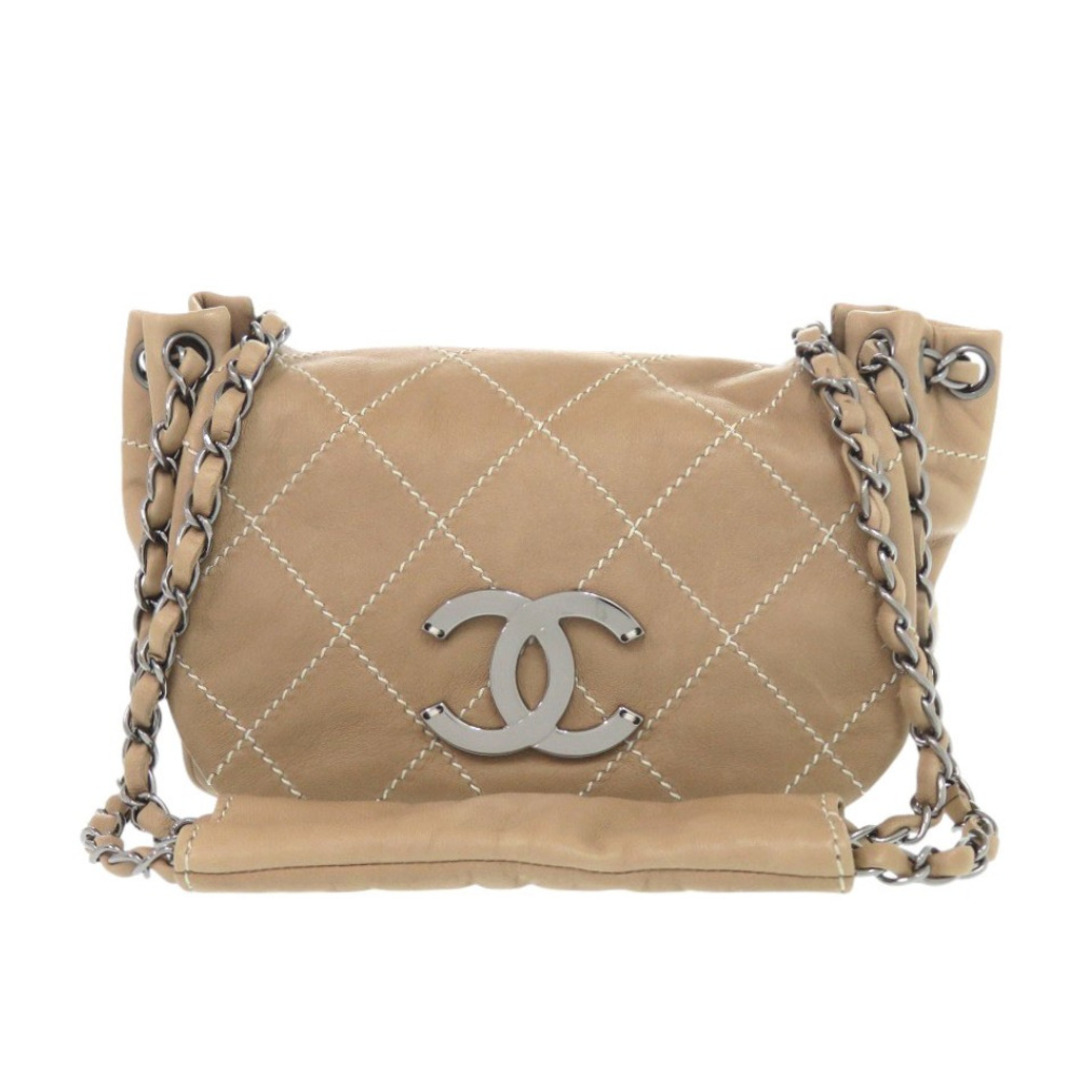 CHANEL - 美品 シャネル ワイルドステッチ ココマーク チェーン ショルダーバッグ ラムスキン ベージュ 0157【中古】CHANEL