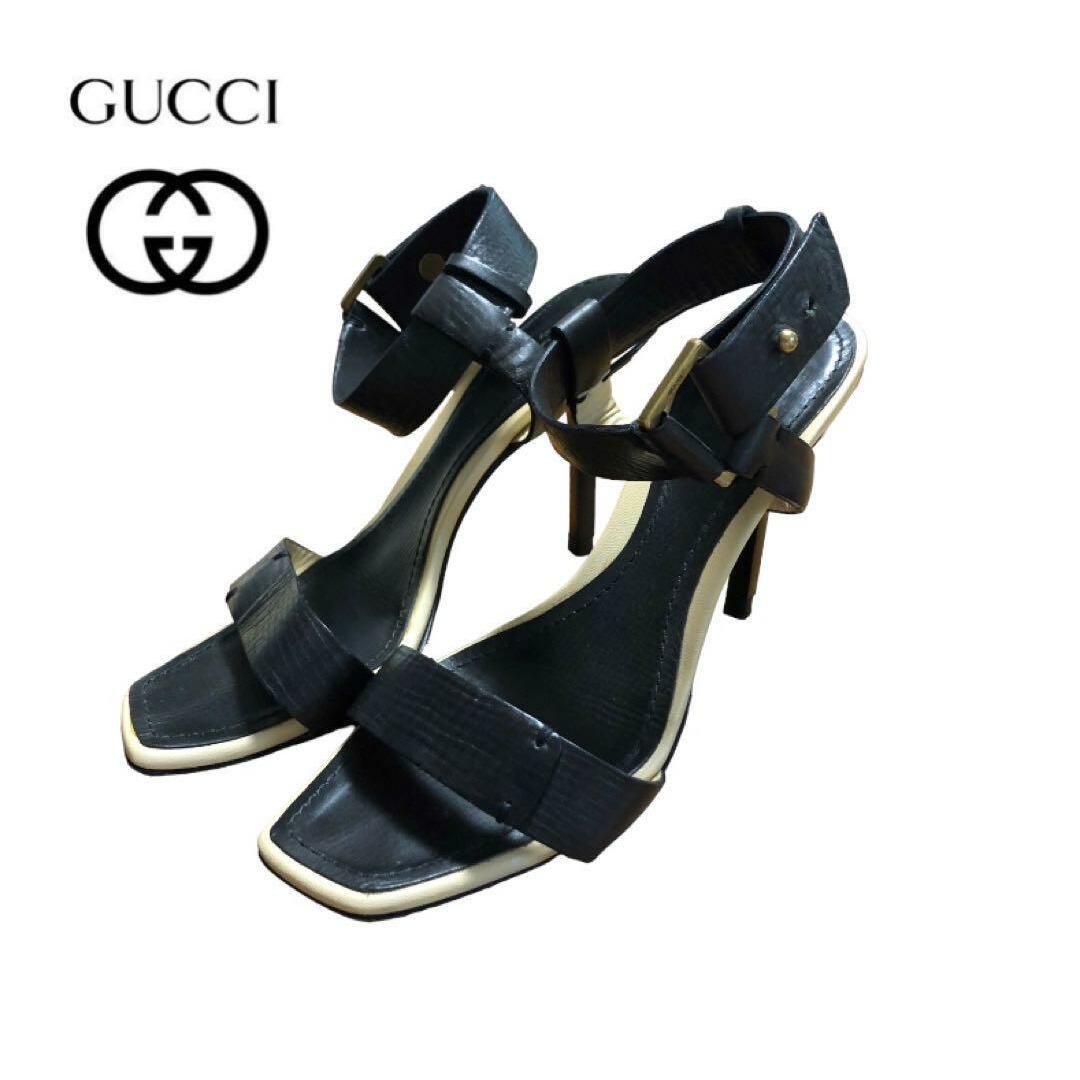 GUCCI - GUCCI ◇ グッチ サンダル ブラック アンクルストラップ GUCCI - GUCCI ◇ グッチ サンダル ブラック アンクルストラップ