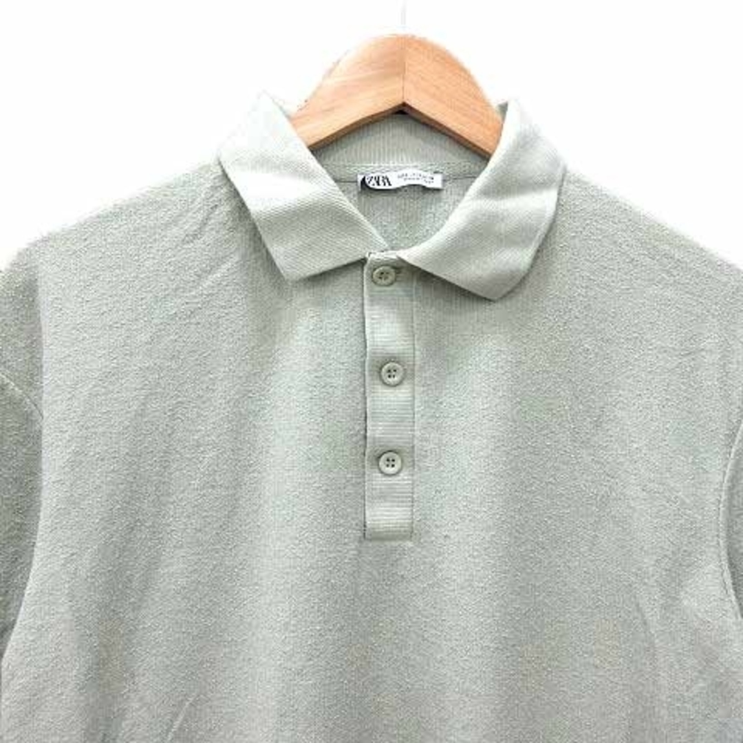 ZARA - ザラ ZARA ポロシャツ ニット 半袖 S 緑 ライトグリーン ZARA - ザラ ZARA ポロシャツ ニット 半袖 S 緑 ライトグリーン