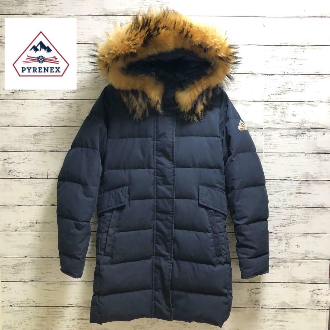 美品◆ピレネックス GRENOBLE ダウンコート ラクーンファー 36 M相当