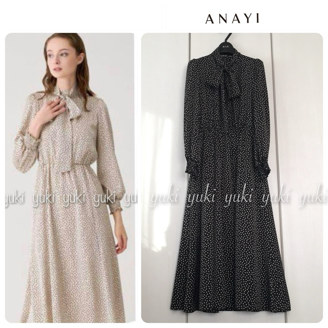 ANAYI - ANAYI サテンドットプリント タイワンピース 38の通販 ANAYI - ANAYI サテンドットプリント タイワンピース 38の通販
