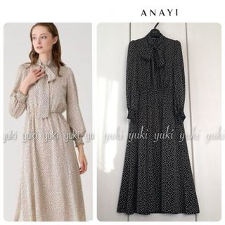 ANAYI - ANAYI サテンドットプリント タイワンピース 38の通販 ANAYI - ANAYI サテンドットプリント タイワンピース 38の通販