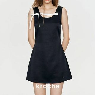 イエナ(IENA)のKroche フレンチ リボン ミニワンピース ドレス フレア ブラック(ミニワンピース)