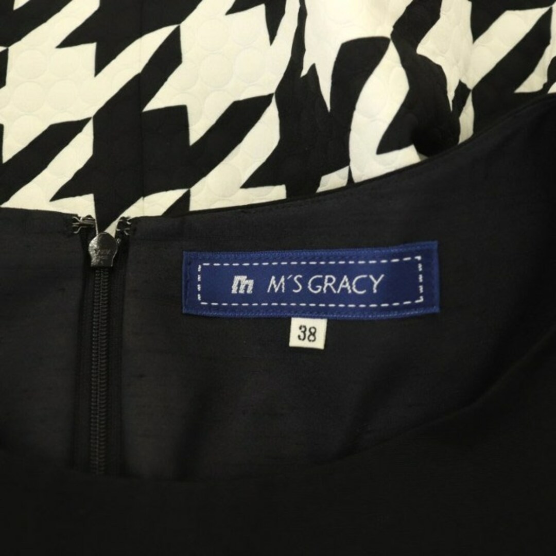 M'S GRACY - エムズグレイシー 千鳥柄 リボン ワンピース ひざ丈 M'S GRACY - エムズグレイシー 千鳥柄 リボン ワンピース ひざ丈