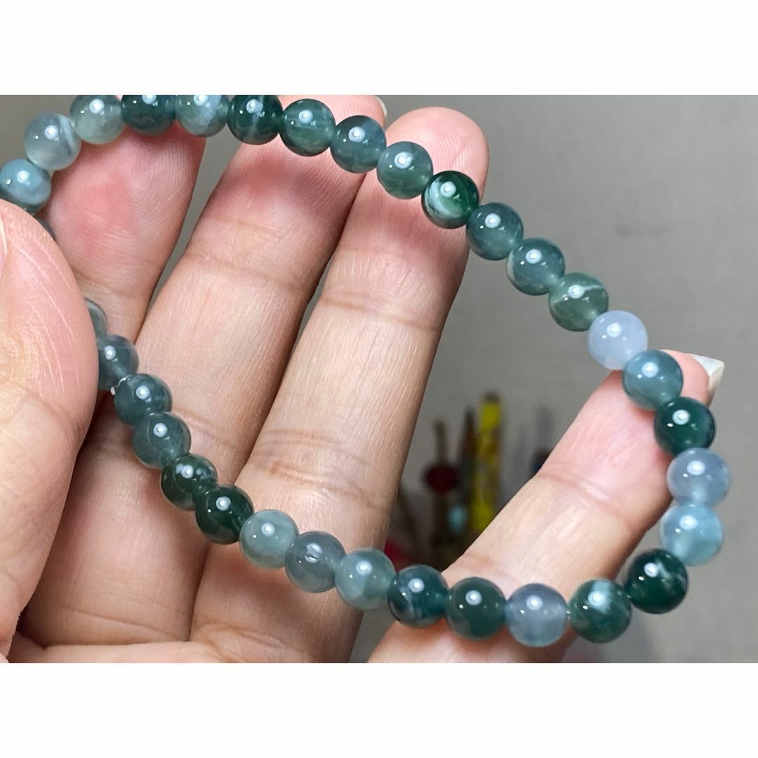 BR7-17一点物氷種 青緑 青色 6.0mm グアテマラ産本翡翠 ブレスレット