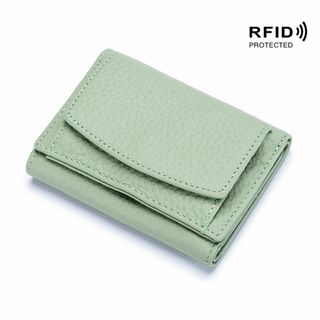 ミニ財布 三つ折りレディース メンズ 本革 スキミング防止 小銭入れ グリーン(財布)
