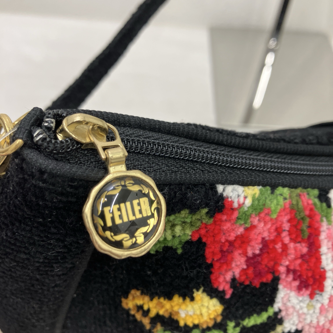 FEILER - ○7482 FEILER フェイラー ハンドバッグ 花柄 黒 FEILER - ○7482 FEILER フェイラー ハンドバッグ 花柄 黒