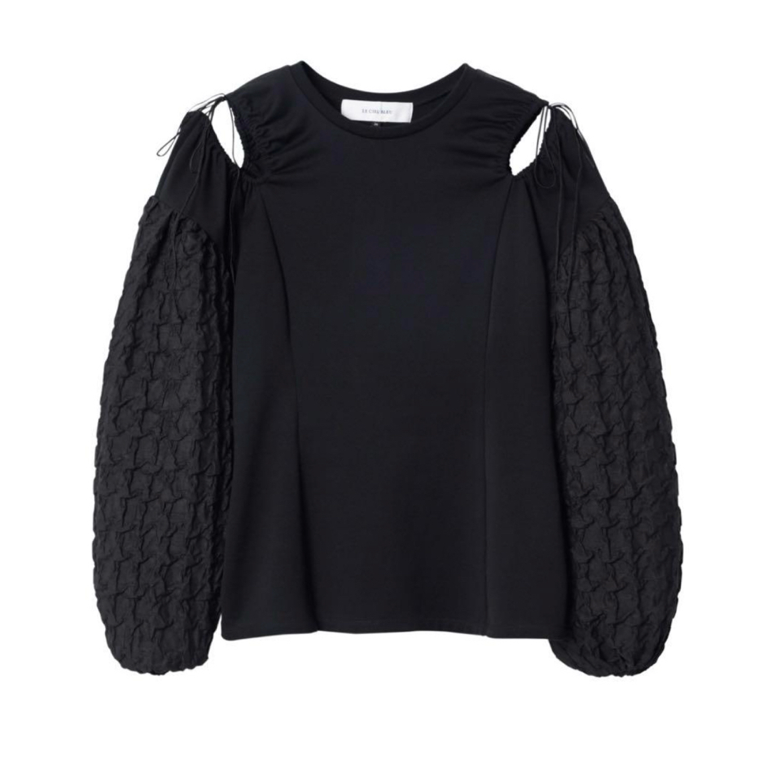 LE CIEL BLEU - LE CIEL BLEU Textured Sleeve Jersey Topの通販 LE CIEL BLEU - LE CIEL BLEU Textured Sleeve Jersey Topの通販