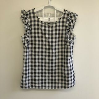 アプワイザーリッシェ(Apuweiser-riche)の【Apuweiser-riche】アプワイザーリッシェ　ホワイト　白　チェック柄　トップス　ブラウス　ノースリーブ(シャツ/ブラウス(長袖/七分))